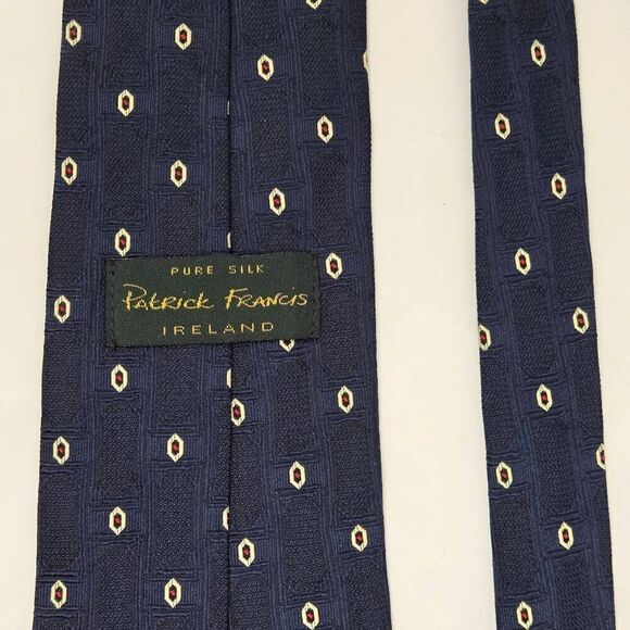 PATRICK FRANCIS IRELAND SILK TIE BLUE POLKA DOT JACQUARD SATIN 4" X 60" - Picture 3 of 3